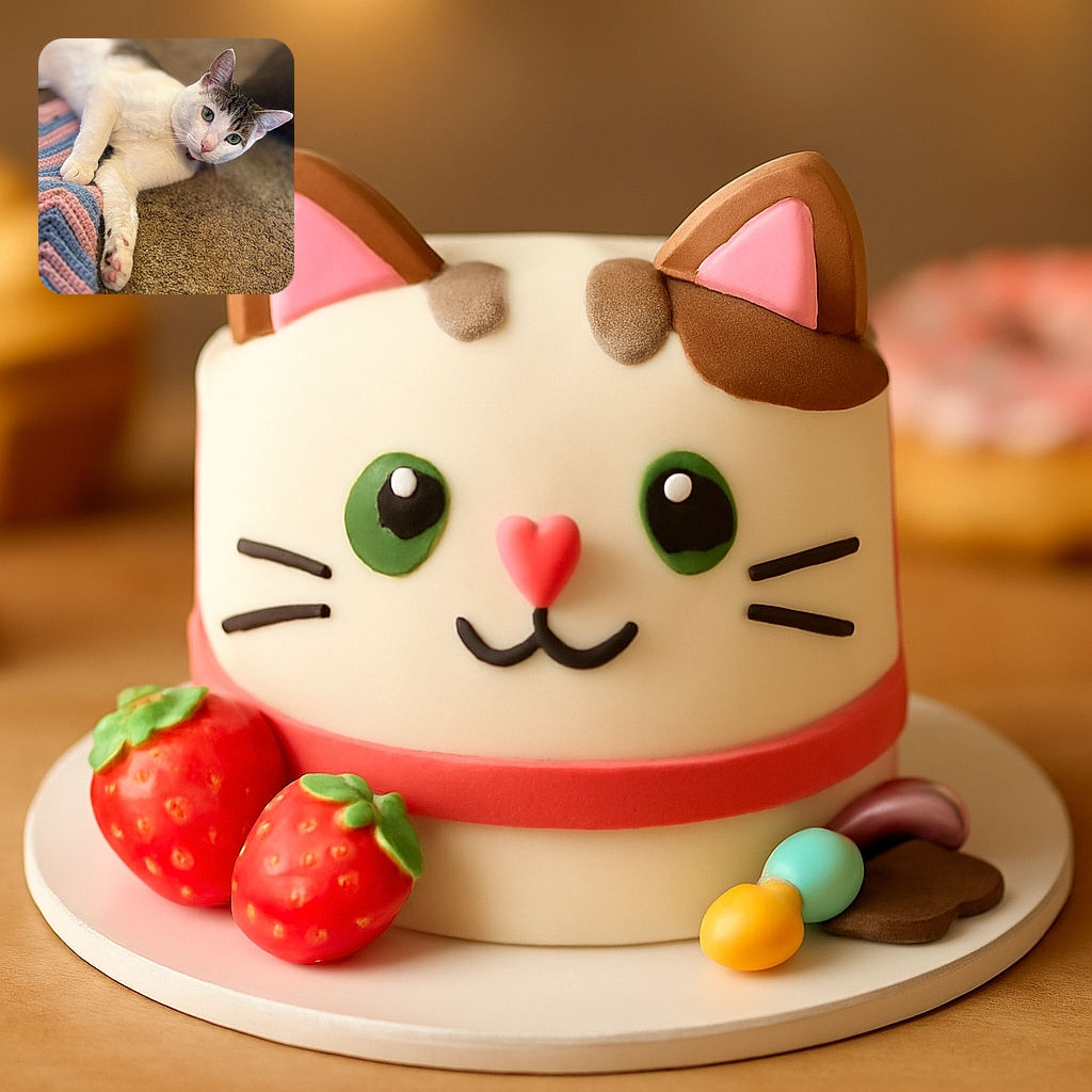 A charming white and tabby cat lies comfortably on a textured carpet next to a colorful knitted blanket, gazing curiously at the camera with big green eyes and a pink nose, radiating cozy vibes.
