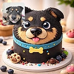 A close-up photo of a black and tan dog with striking heterochromia eyes, one blue and one brown, sticking its tongue out slightly. The background is a bit cluttered with household items and another dog lying down, creating a casual and candid vibe.
