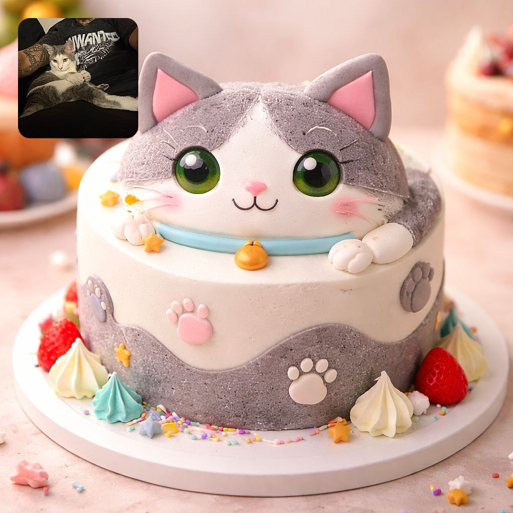 A relaxed gray and white cat lounges stretched out on a person's lap, who is wearing a tattooed arm and a graphic t-shirt. The cozy indoor setting and the cat's calm expression create a laid-back vibe.