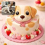 A charming dog with a pink collar and tag lounges comfortably on a striped mat near a glass door, looking curiously at the camera with a calm and patient expression.