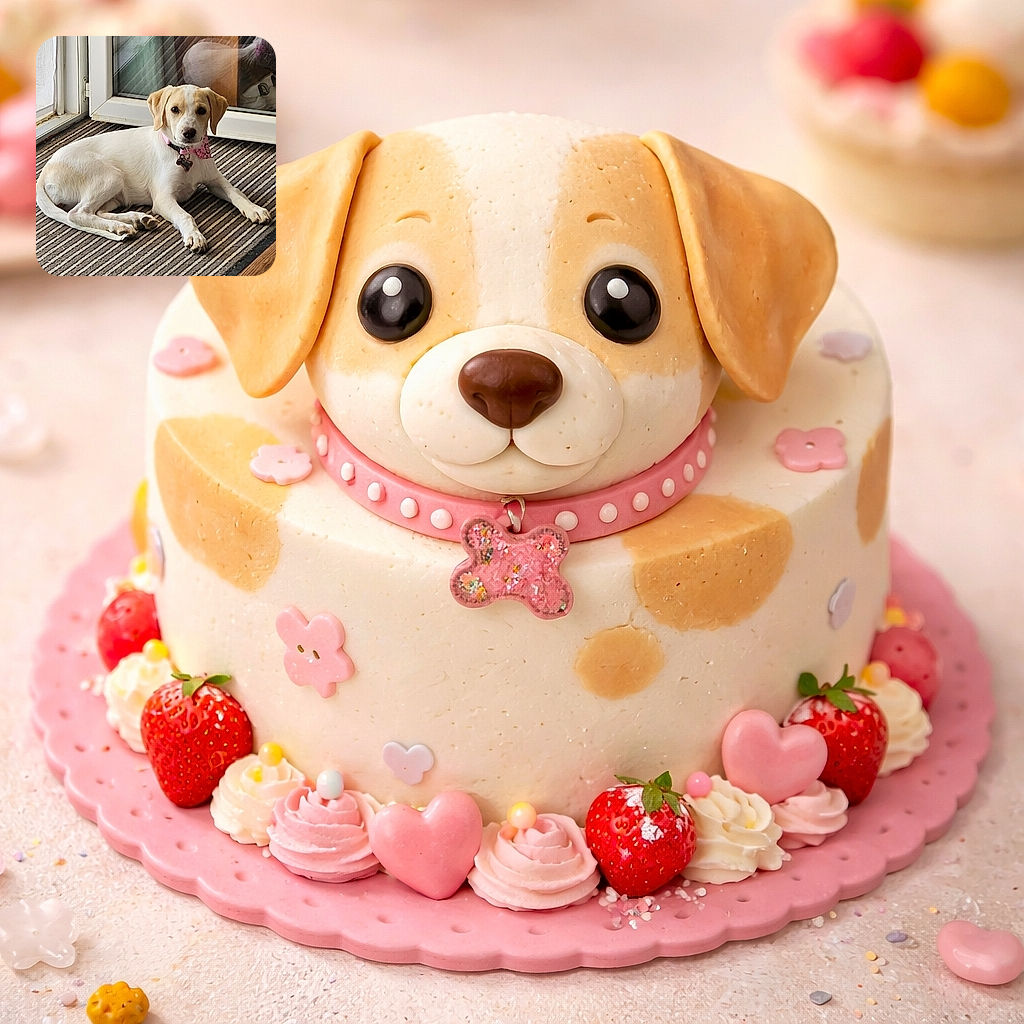 A charming dog with a pink collar and tag lounges comfortably on a striped mat near a glass door, looking curiously at the camera with a calm and patient expression.