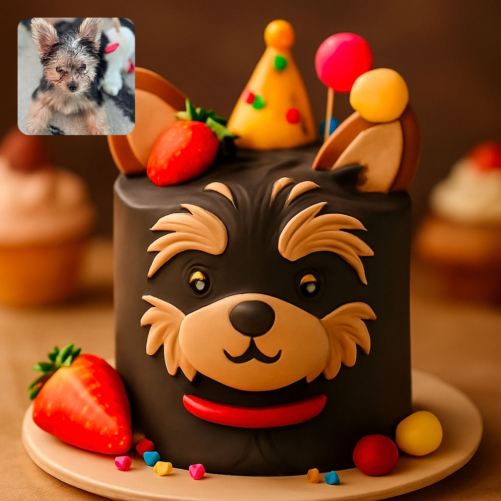 A tiny, wet-furred puppy stares curiously into the camera with big, perky ears and shiny eyes, sitting on a textured rug with a blurred white and red plush toy in the background.