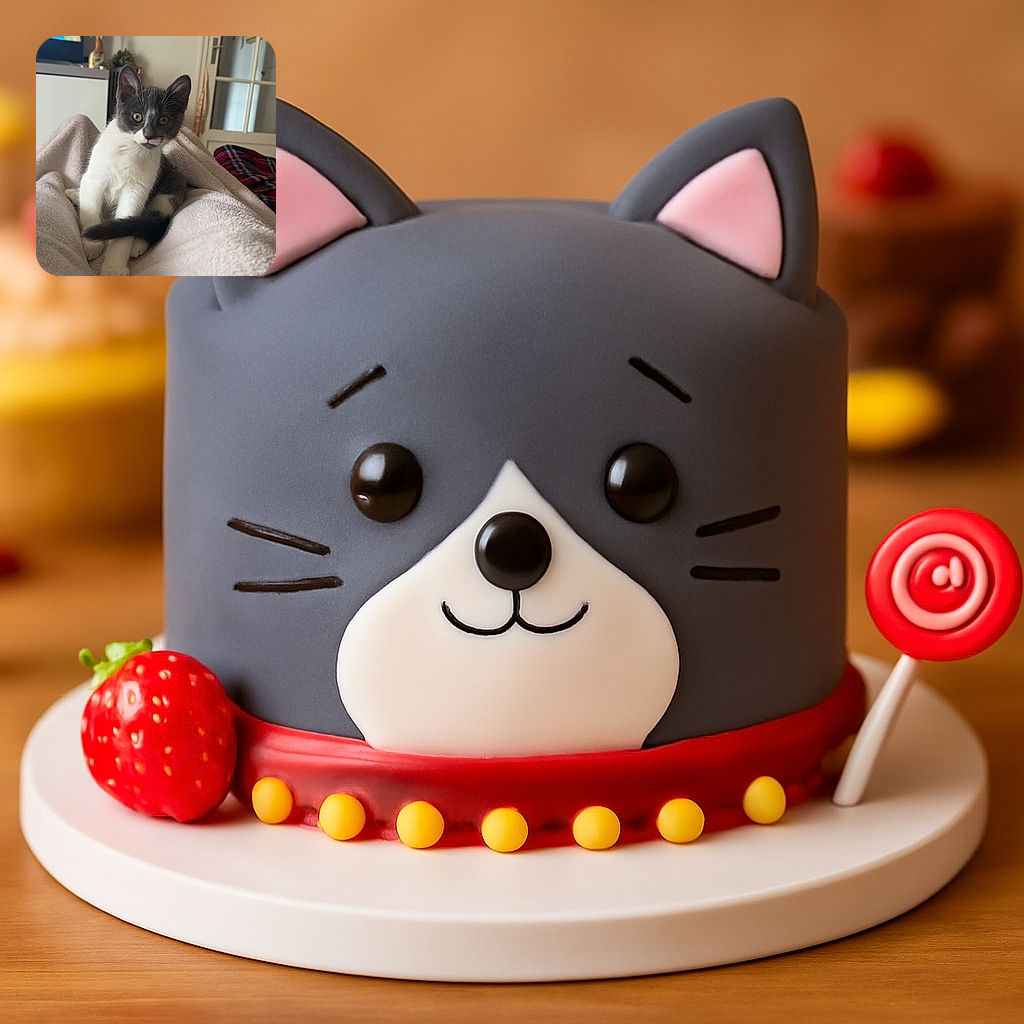 A curious gray and white kitten sits comfortably on a soft blanket, looking straight at the camera with big, bright eyes. The cozy indoor setting includes a door with glass panes and a TV in the background, creating a warm and homely vibe.