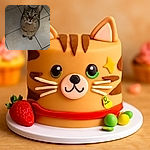 A curious tabby cat with big, round eyes looks up adorably from a tiled floor, whiskers spread wide as if ready to pounce or ask for treats.