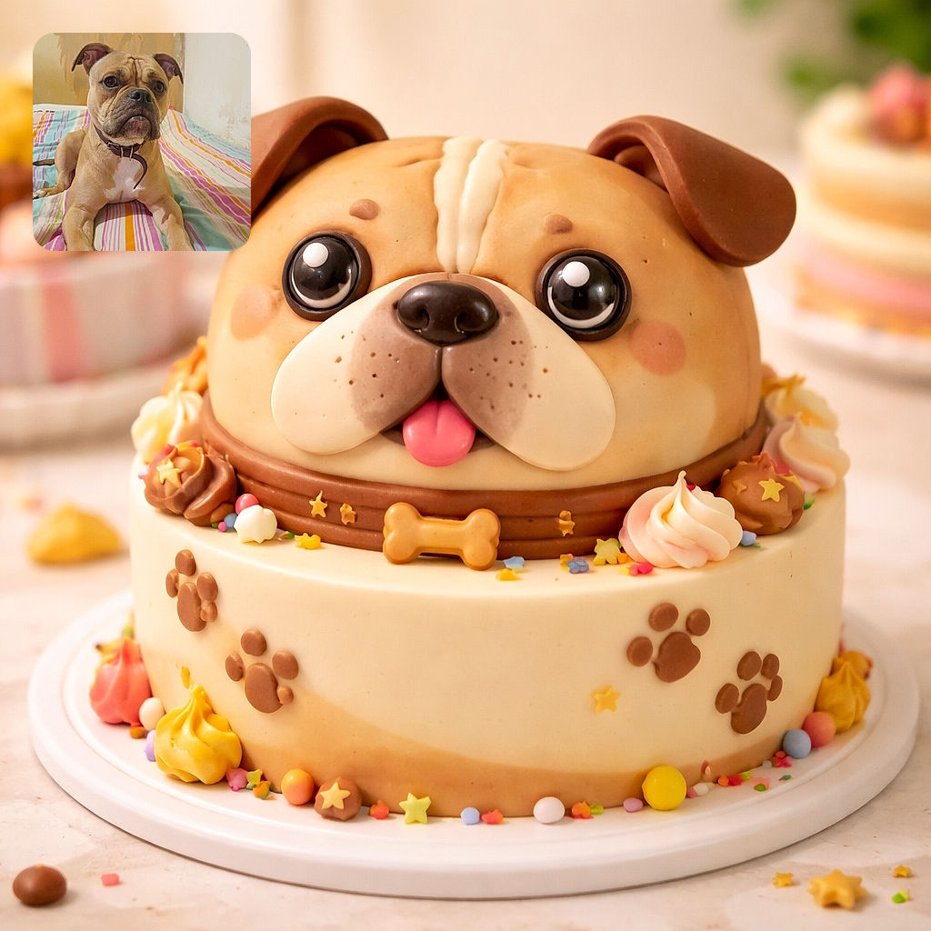 A serious-faced dog lounges on a colorful striped bedspread, looking like it's deep in thought or plotting its next nap. The plain, slightly worn wall behind adds a cozy, lived-in vibe to the scene.