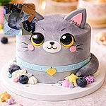 A dignified gray cat with glowing yellow eyes gives you the full ‘who interrupted my nap?’ stare while perched on a quilted bed — equal parts regal and mildly offended.