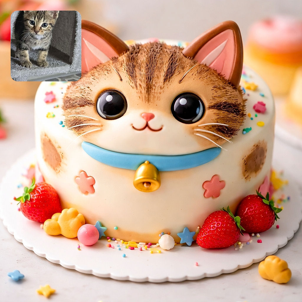 A curious little tabby kitten peeks out from a cozy cat tree, its big eyes wide open as if plotting its next playful adventure while standing on soft, textured fabric.