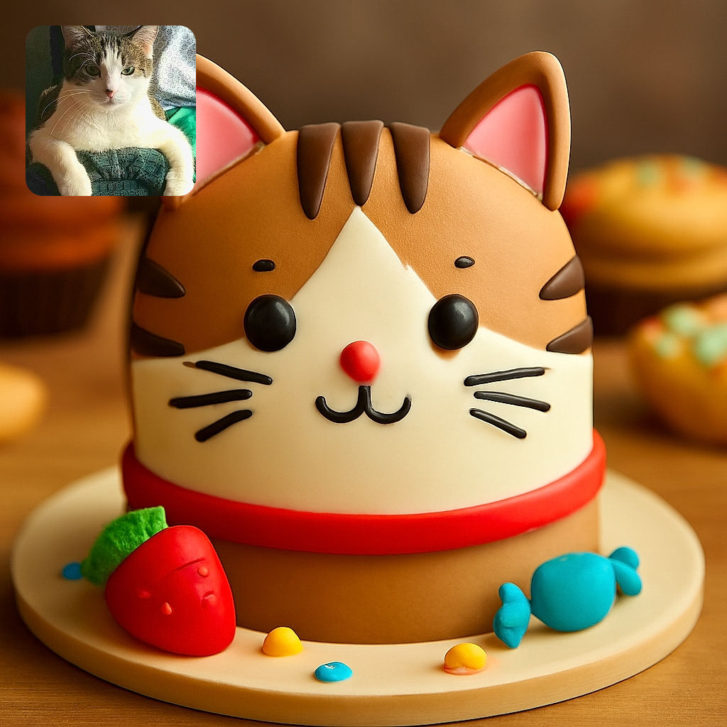 A regal tabby and white cat lounges with its paws draped over a textured green surface, staring intently with calm green eyes. The soft light highlights its fluffy fur and the patterned fabric in the background adds a cozy touch.