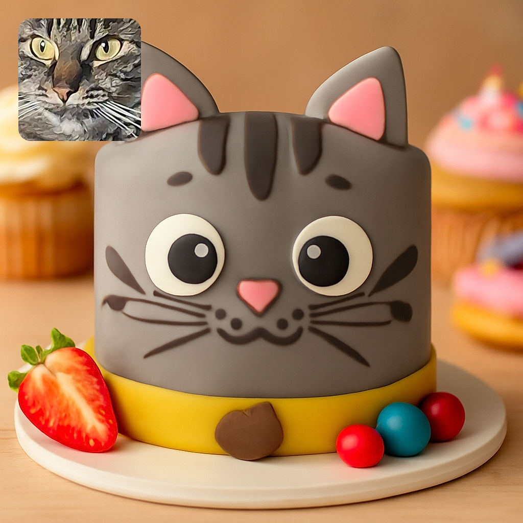 A close-up of a fluffy tabby cat's face with intense yellow eyes staring directly, painted with a soft artistic filter that gives a dreamy, slightly abstract texture to the fur and whiskers.