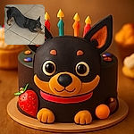 A small black and tan dog is stretching on a tiled floor, looking focused and ready for action, with its ears perked up like it's about to pounce on an invisible toy.