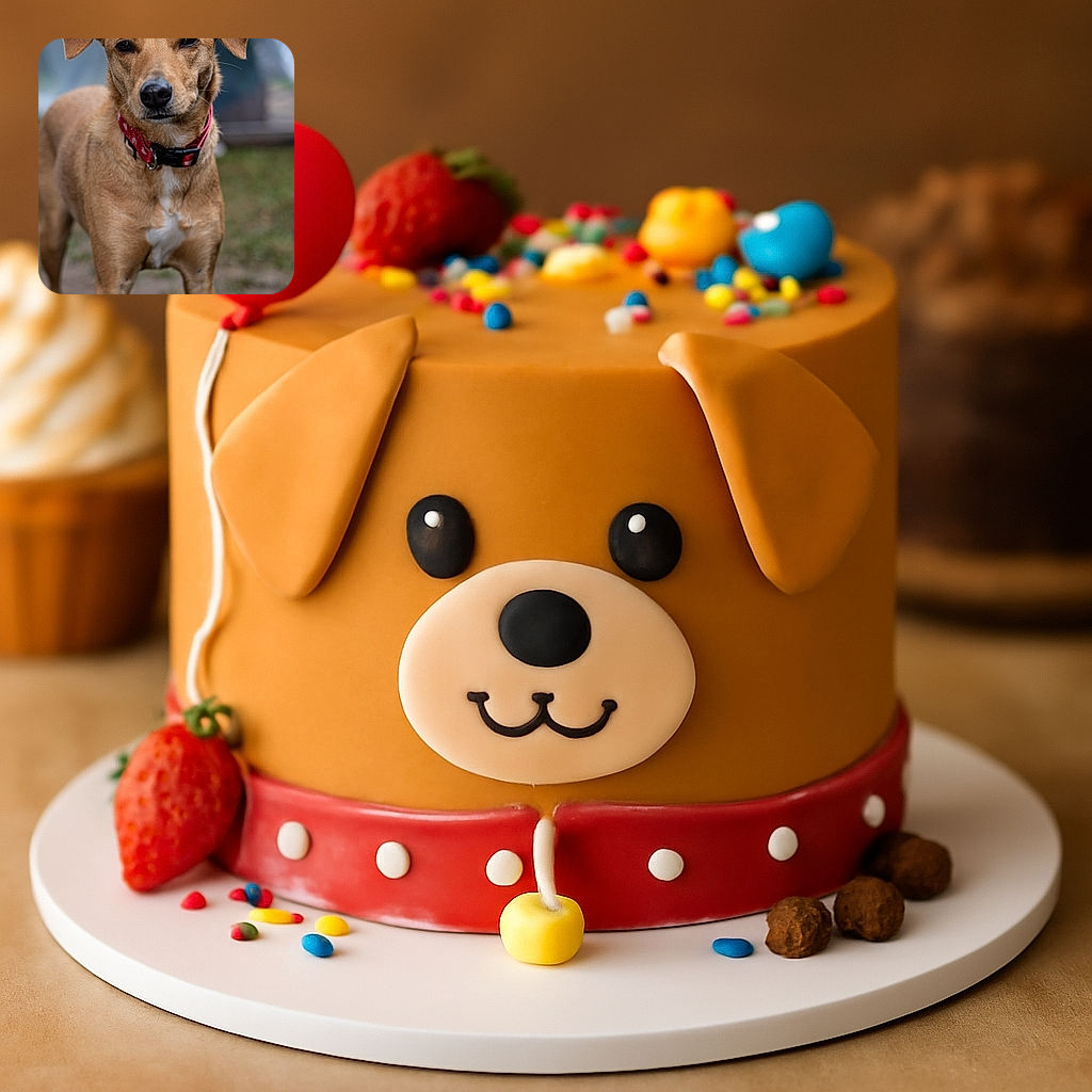 A focused and charming brown dog with a pink collar stands alert in a natural outdoor setting, its soulful eyes looking directly at the camera with a calm and confident expression.