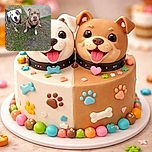 Two happy dogs wearing black harnesses look up eagerly at the camera, their smiles wide and eyes sparkling. They stand on a patchy grassy area next to a concrete sidewalk, radiating pure joy and canine charm.