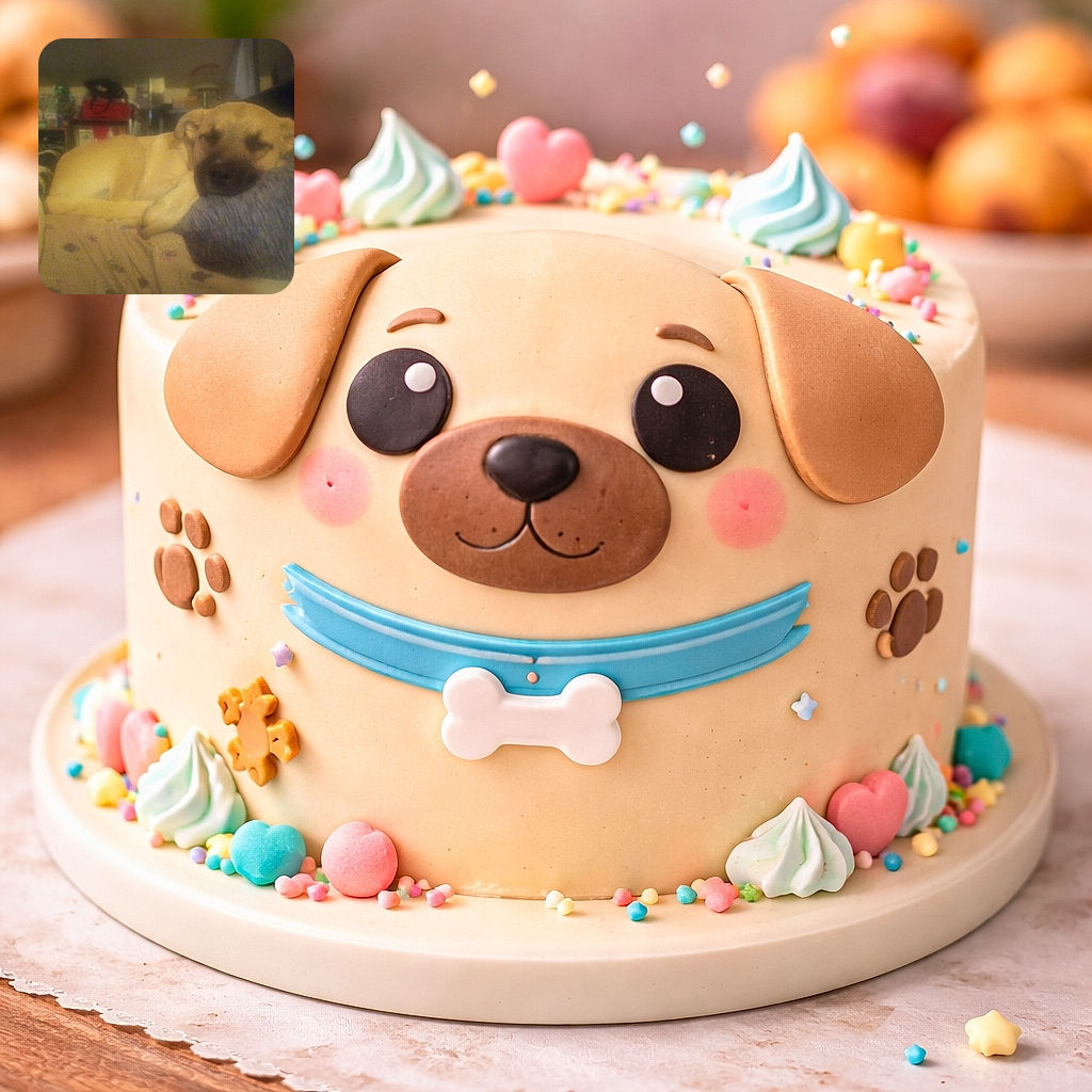 A sleepy dog has appropriated the pillow and is snoozing with its nose mashed into the cushion like a furry loaf — the whole scene is soft, grainy and warm-toned, with a cluttered bedroom background and cozy blankets lending serious nap-vibes.