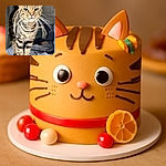 A close-up photo of a dignified tabby cat with striking green eyes and long white whiskers, standing on a tiled surface with a blurred background, giving off a regal and curious vibe.