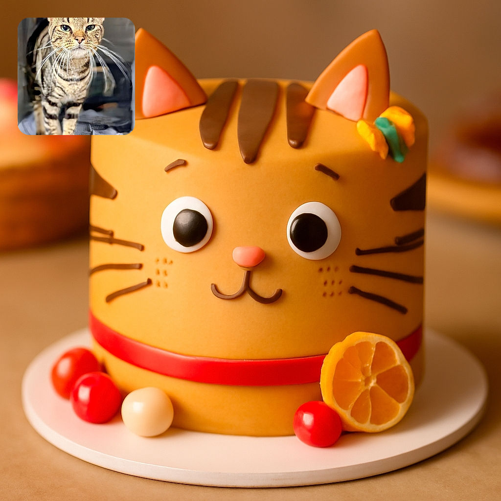 A close-up photo of a dignified tabby cat with striking green eyes and long white whiskers, standing on a tiled surface with a blurred background, giving off a regal and curious vibe.