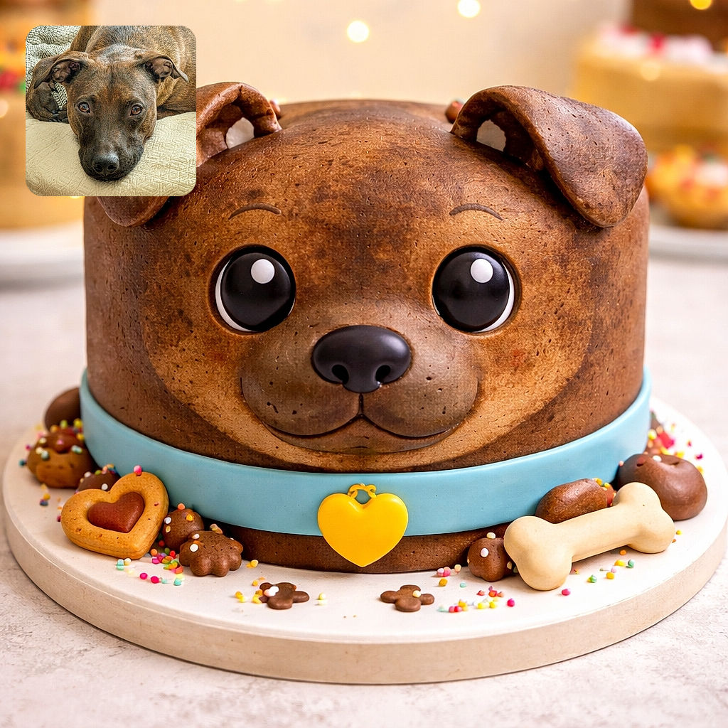 A close-up photo of a brown dog lying on a beige textured blanket, looking directly at the camera with soulful eyes and relaxed ears, capturing a moment of calm and comfort.
