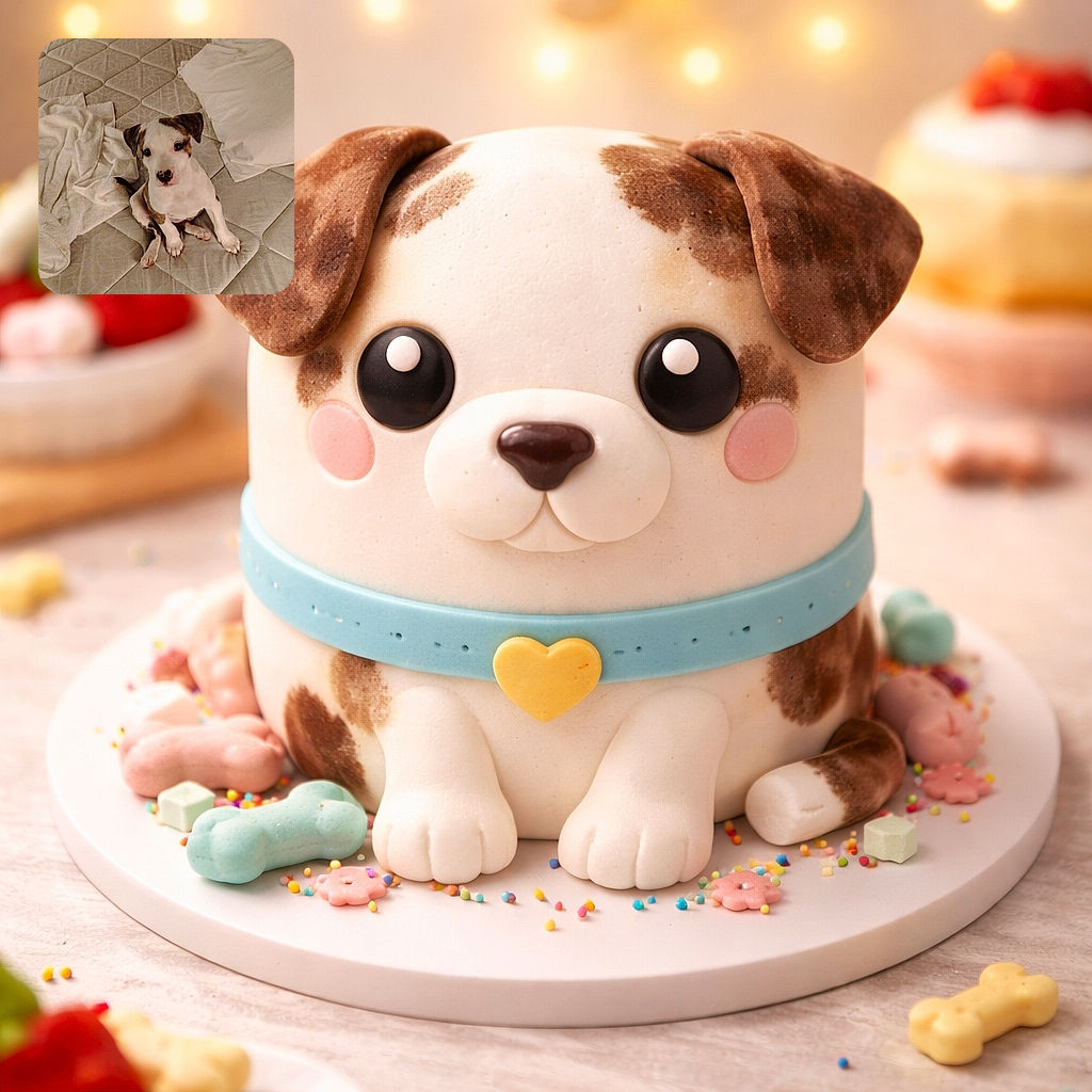 A cute puppy with a white and brown coat sitting adorably on a bare mattress, surrounded by a white pillow and a crumpled towel, looking up with innocent eyes as if plotting its next playful move.