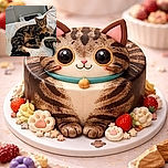 A curious tabby cat lounges comfortably on a floral-patterned bedspread, playfully clutching a pair of black socks, with a cozy room setting in the background.