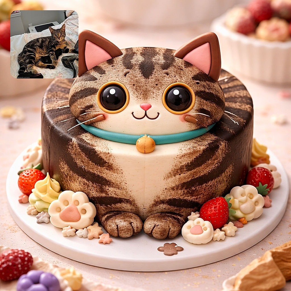 A curious tabby cat lounges comfortably on a floral-patterned bedspread, playfully clutching a pair of black socks, with a cozy room setting in the background.