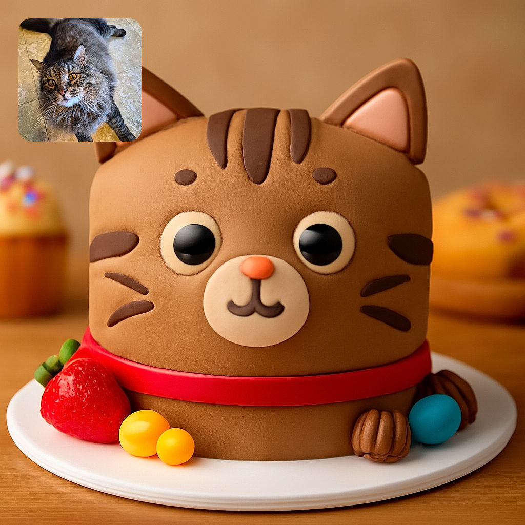 A fluffy tabby cat with mesmerizing golden eyes lounges on a textured tile floor, looking up with curious intensity, its whiskers and fur beautifully detailed in soft natural light.
