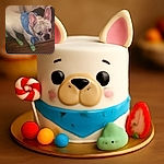 A French bulldog wearing a blue bandana and green doggy shoes stands on a wooden floor, giving a side-eye glance that screams both curiosity and mild judgment.