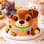 A pleading puppy close-up sprawled on a fluffy pink blanket, eyes full of mischief and a big wet nose begging for snacks — complete with a gold "love" sticker because obviously this pup is a heart thief.