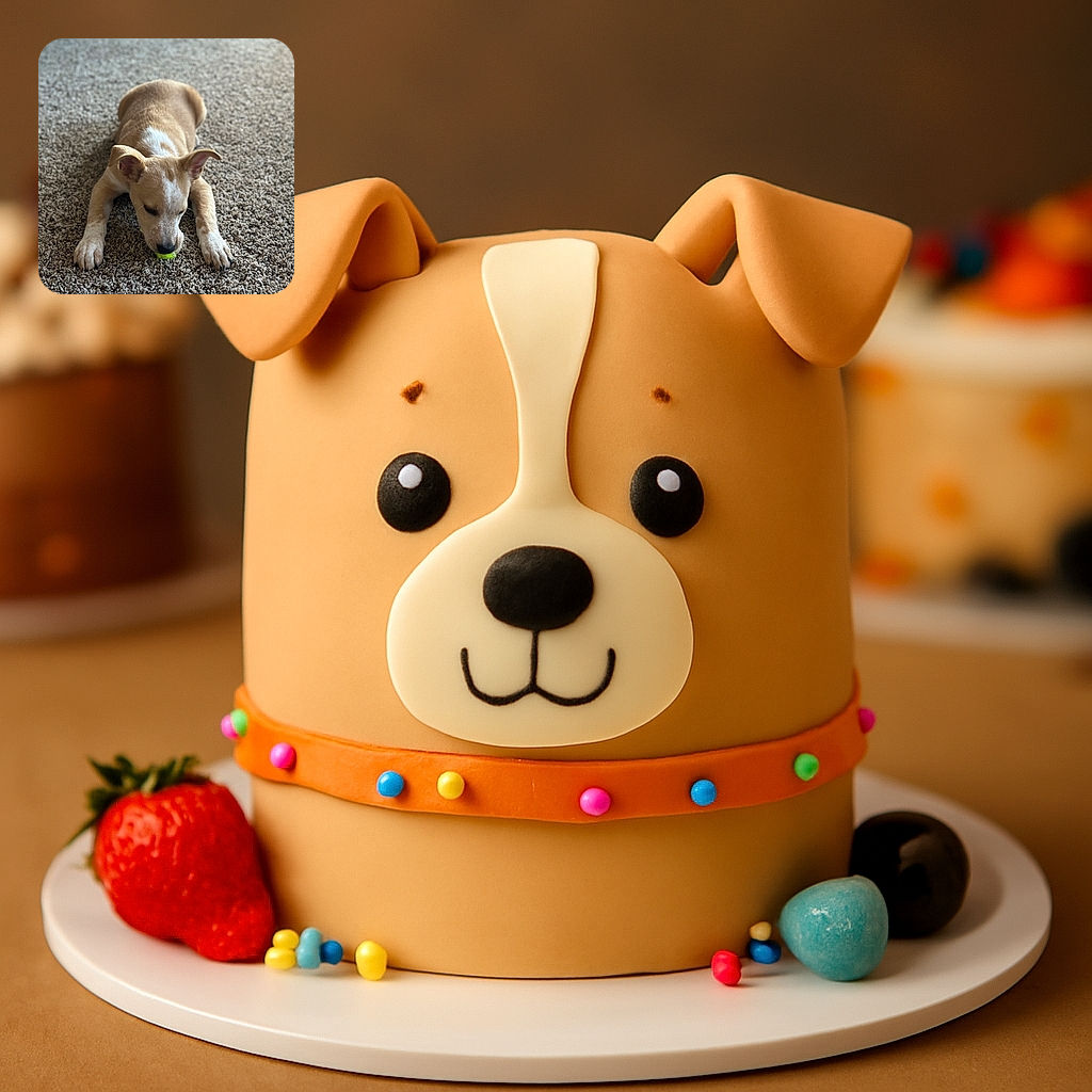 A cute puppy is lying on a textured carpet, intently sniffing or chewing on a small bright green object, possibly a toy or treat. The soft focus background and natural lighting create a cozy indoor atmosphere.