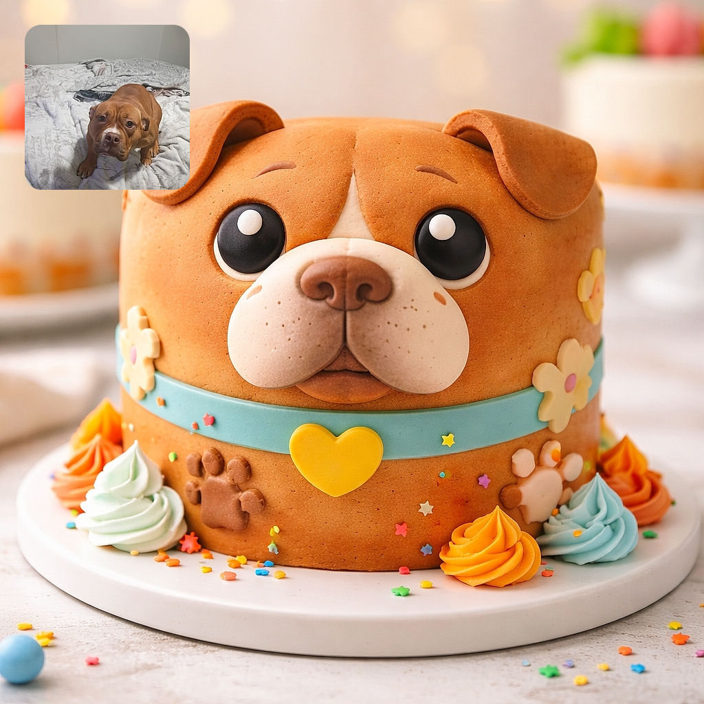 A concerned-looking brown dog with a white patch on its nose sits on a cozy, patterned blanket on a bed, staring up with big, soulful eyes as if plotting its next move or asking for a treat.