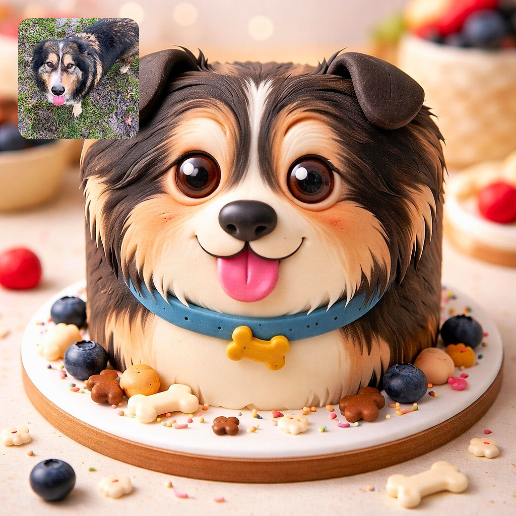 A happy, mud-splattered dog stares up with a lolling tongue and pleading eyes as if negotiating extra treats — muddy grass and puddles form the dramatic stage, and the tip of the owner's boot sneaks into frame like a tiny cameo.