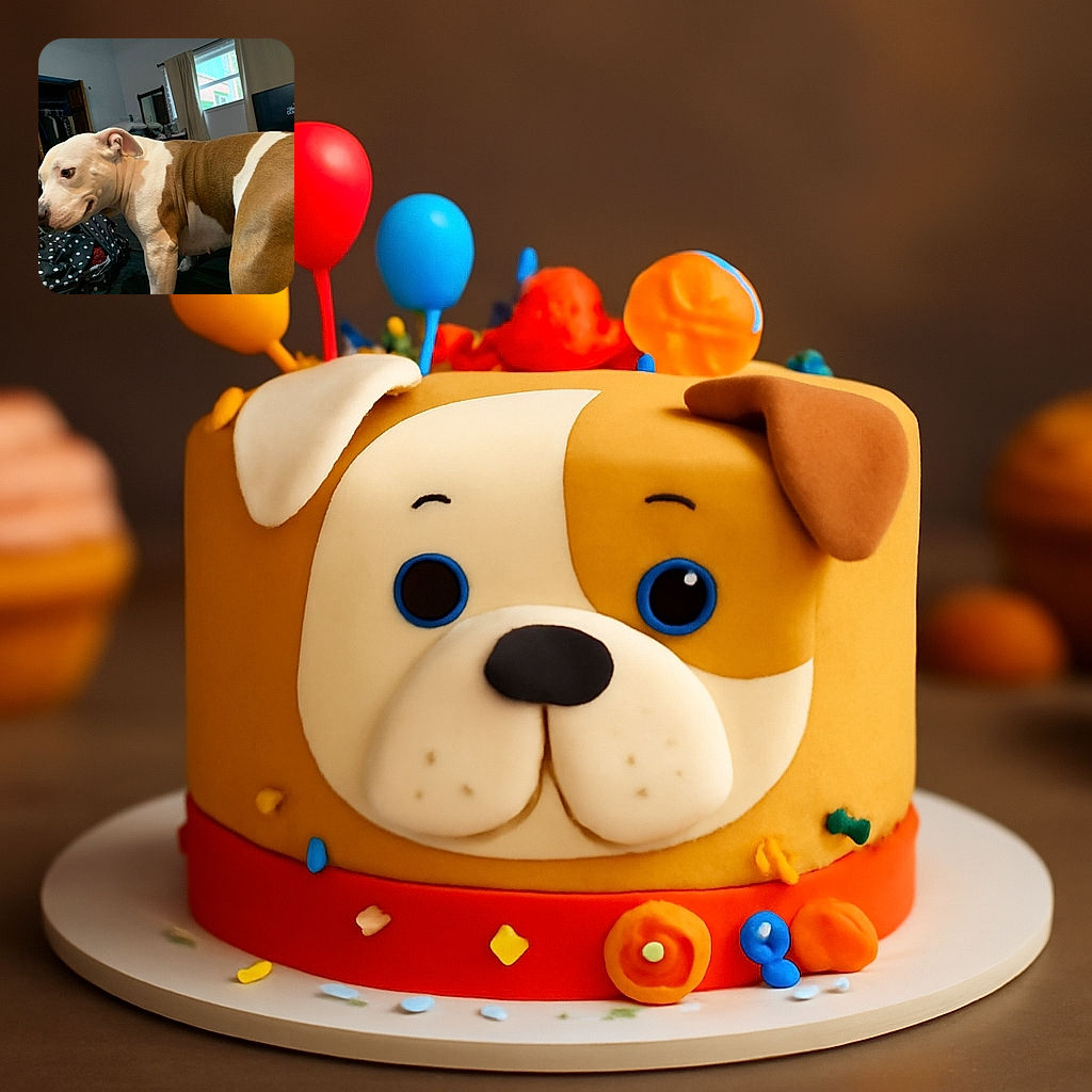 A charming brown and white dog stands on a bed indoors, looking off to the side with a slightly curious expression. The background shows a cozy room with an open closet, a window with curtains, and a TV screen displaying some text. A black blanket with white polka dots is draped on the bed.
