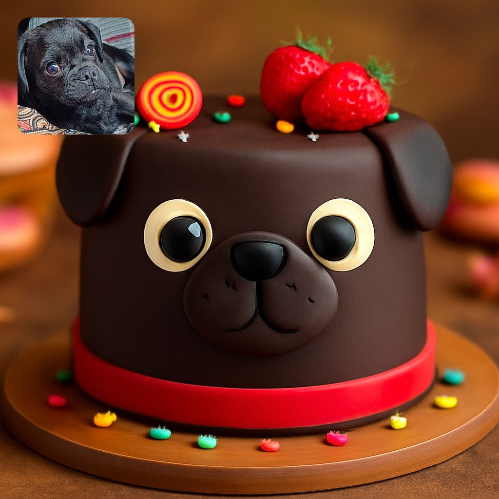 A close-up of a black pug puppy with big, shiny eyes looking curiously off-camera, lying comfortably on a patterned blanket and soft cushions, with a cozy indoor vibe.