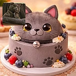 A majestic gray cat perched atop a cozy cat tree, gazing off into the distance with an expression of regal contemplation. The soft lighting highlights its plush fur, while a dark curtain backdrop adds a dramatic flair to this feline portrait.