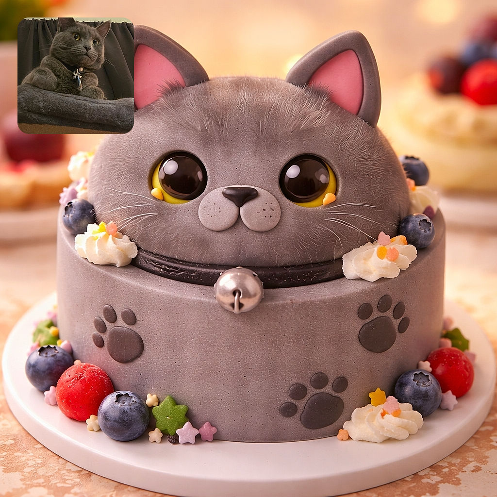 A majestic gray cat perched atop a cozy cat tree, gazing off into the distance with an expression of regal contemplation. The soft lighting highlights its plush fur, while a dark curtain backdrop adds a dramatic flair to this feline portrait.