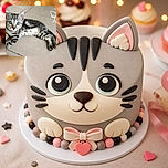 A tiny tabby kitten sprawls across the tiles like it has just completed an exhausting mission to conquer the kitchen floor, while a doodled bow gives the scene an accidental gift-wrapped glamour.