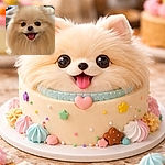 A fluffy Pomeranian steals the spotlight with a wide, happy grin and tongue out — close-up portrait shows glossy eyes, a button nose, and a cloud of cream fur. Background is softly blurred indoor decor and a monitor, making the little doglook like a regal marshmallow posing for its headshot.