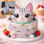 A sleek silver tabby cat sits elegantly on a neatly folded bright yellow towel atop a black marble countertop, gazing curiously with big golden eyes against a softly blurred modern kitchen background.