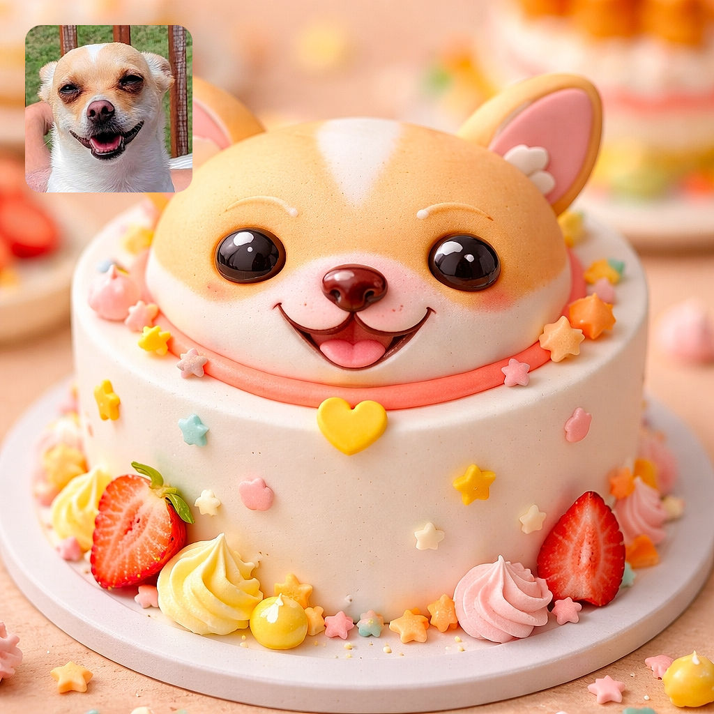 A cheeky little chihuahua is grinning like it just told the best joke — close-up on a pink nose, squinty happy eyes, and a tonguey smile with a backyard and wooden railing blurred behind. The pup looks smugly satisfied and very photogenic.