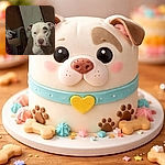 A droopy-faced white pitbull stares at the camera with a slow-burn expression, perched on a couch in a cozy, slightly cluttered living room — a door and framed picture loom behind while blankets and furniture fill the scene. The photo is candid, low-light and a little tilted, but the dog's pouty face steals the show.