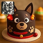 A black dog with expressive eyes is resting on a paw-print patterned blanket. The photo is in black and white, giving it a classic and cozy feel, with the dog's face prominently centered and capturing a calm, attentive expression.
