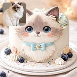 A regal fluffy cat with piercing blue eyes sits gracefully on a soft surface, its creamy fur blending beautifully with the neutral background, giving off an air of quiet sophistication and a hint of feline mystery.