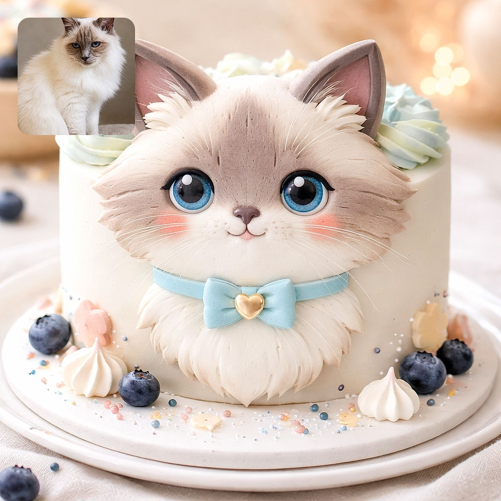 A regal fluffy cat with piercing blue eyes sits gracefully on a soft surface, its creamy fur blending beautifully with the neutral background, giving off an air of quiet sophistication and a hint of feline mystery.