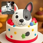 A white dog with black patches lounges on a heavily fur-covered blanket in a cluttered indoor setting. The dog's eyes reflect red from the camera flash, giving it a slightly eerie look, while the background shows a mix of furniture and household items in dim lighting.