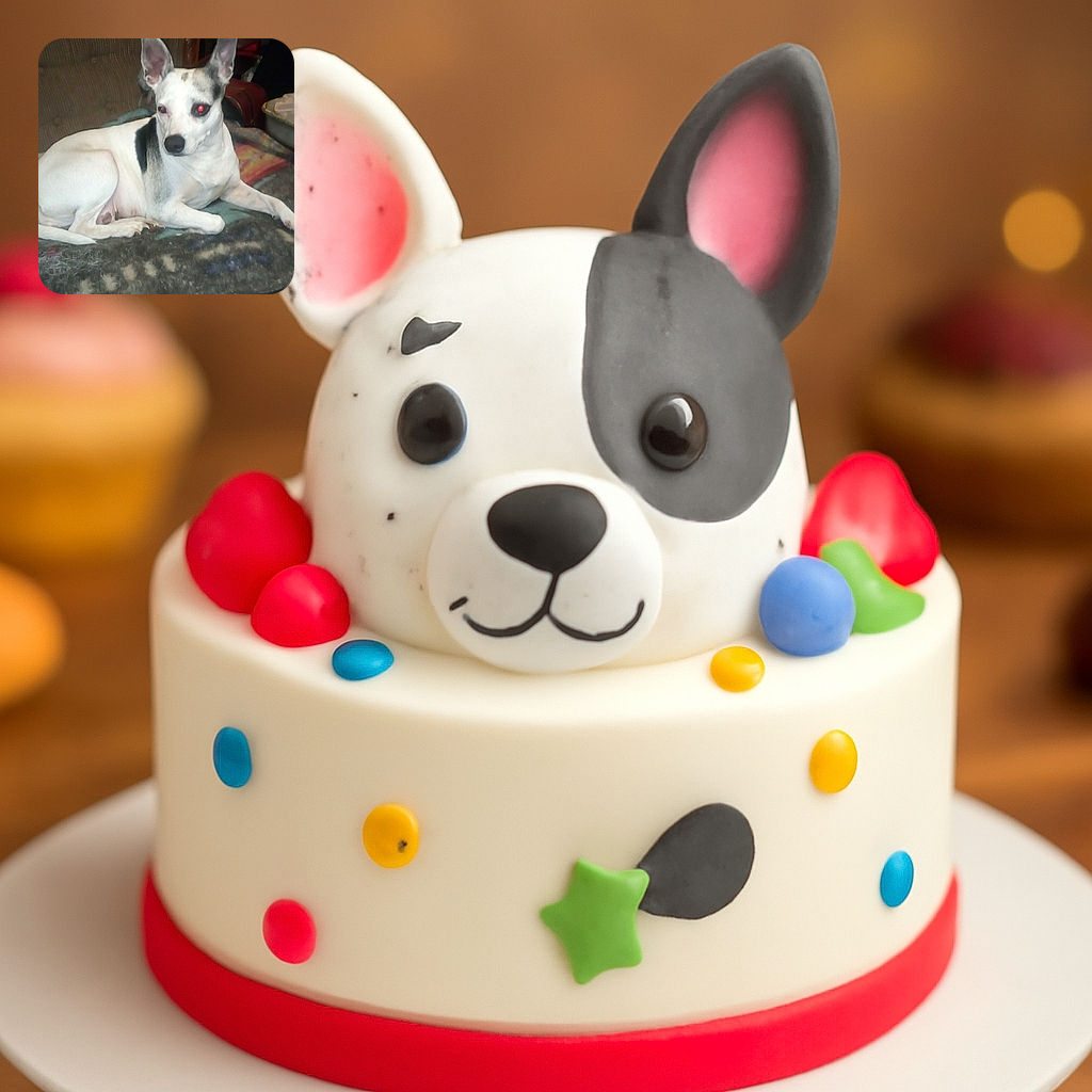 A white dog with black patches lounges on a heavily fur-covered blanket in a cluttered indoor setting. The dog's eyes reflect red from the camera flash, giving it a slightly eerie look, while the background shows a mix of furniture and household items in dim lighting.