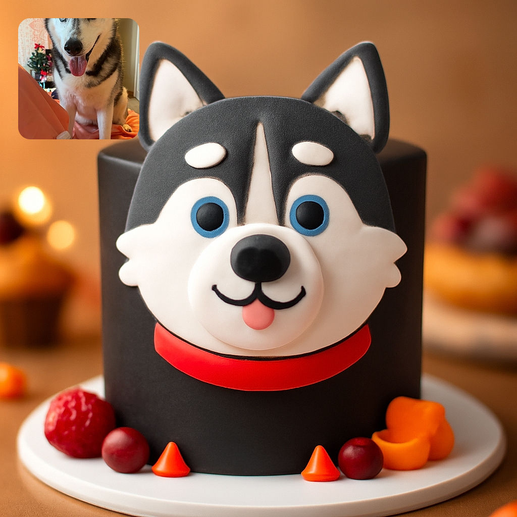A happy Siberian Husky with striking blue eyes and tongue out is sitting on a peach-colored blanket next to a bottle of Sparkling Ice water, with a cozy room and a small decorated Christmas tree blurred in the background.