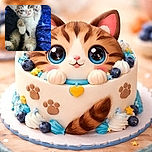 A tiny kitten lies on its back on a deep blue galaxy-patterned blanket, raising one paw as if waving hello or casting a magical spell, with curious eyes and soft fur making it irresistibly adorable.