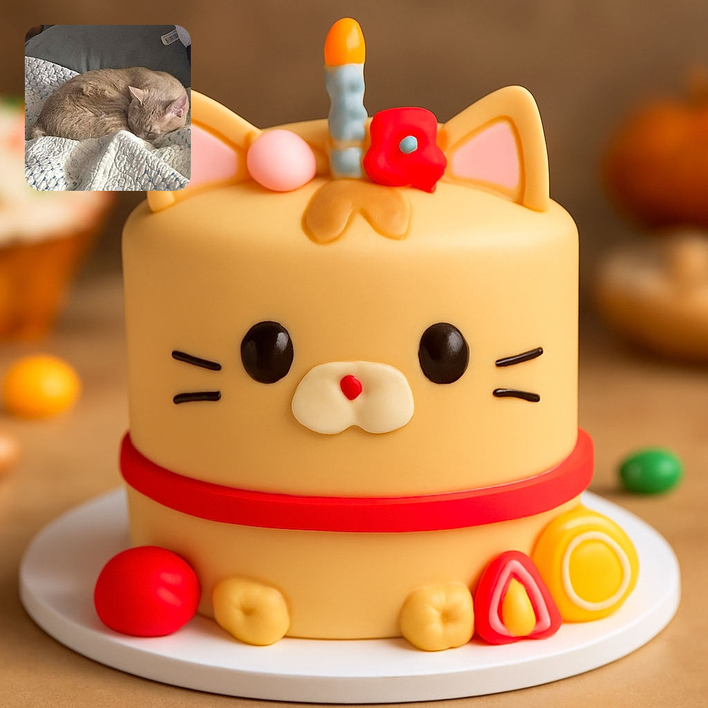 A cozy beige cat is curled up and napping peacefully on a soft, textured white and blue quilt, blending into the calm and comfy bedroom setting.