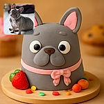 A charming French Bulldog sitting on a light wooden floor, sporting a delicate floral scarf around its neck, with a curious head tilt and a blurred cat lounging in the background, creating a cozy and adorable indoor scene.