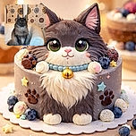 A majestic fluffy cat sits regally on a white leather armchair, looking like the king of the living room with a patterned curtain backdrop that adds a vintage vibe.