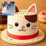 A close-up shot of a curious cat peeking over a snowy surface with a clear blue sky and a house roof in the background, capturing the cat's soft fur and bright eyes in natural light.