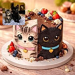 Two adorable kittens, one tabby with striking blue eyes and one sleek black kitty with golden eyes, sitting side by side on a cozy textured blanket, their curious faces perfectly captured with a soft, warm background blur.